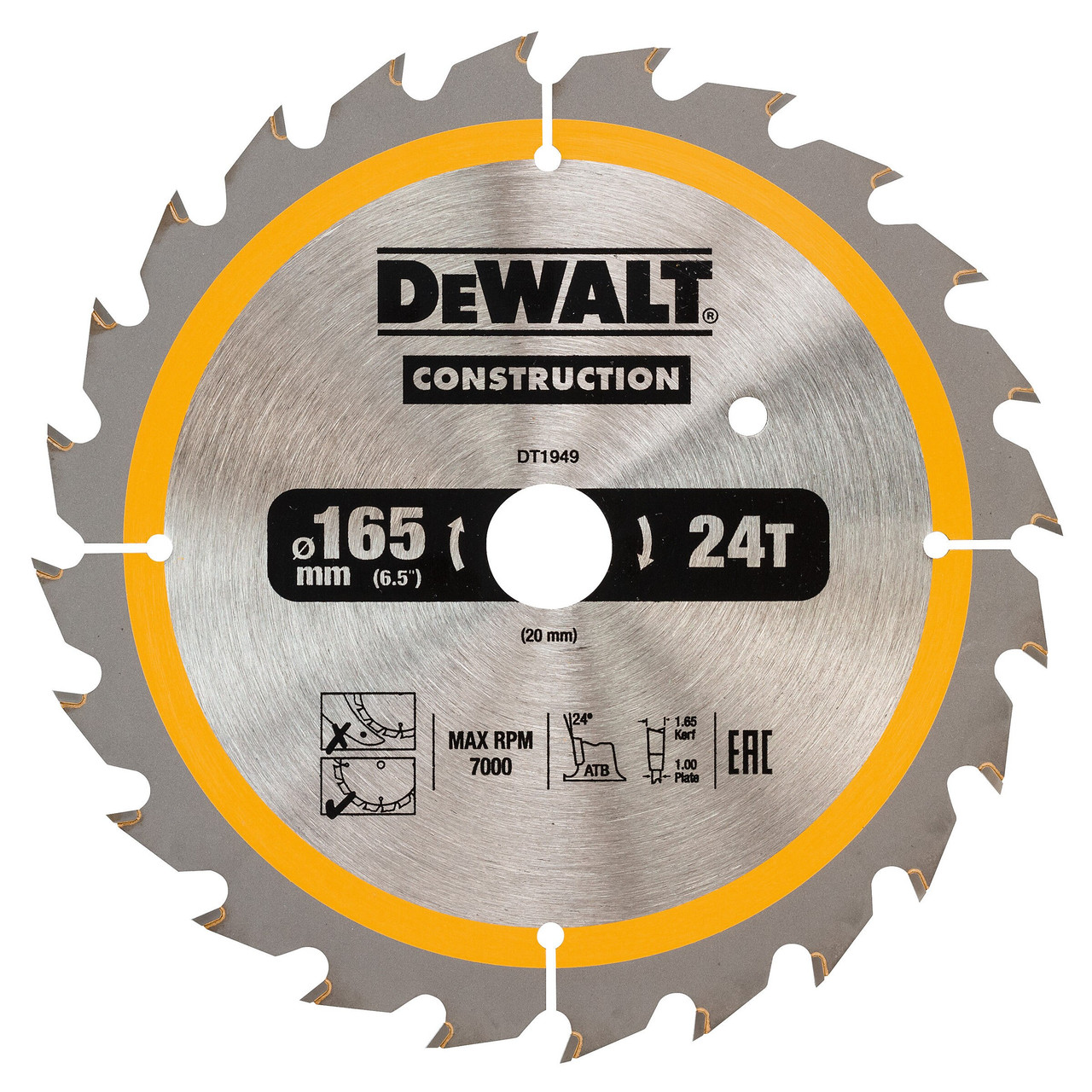 DEWALT Power Tools Cordless Construction Trim Saw Blade 165 x 20mm x 24T DT1949-QZ