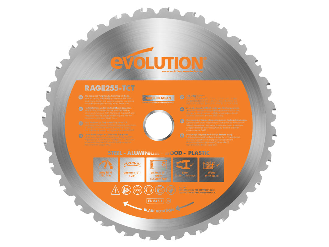 Evolution Multi-Material Mitre Saw Blade 255 x 25.4mm x 28T R255TCT-28MS