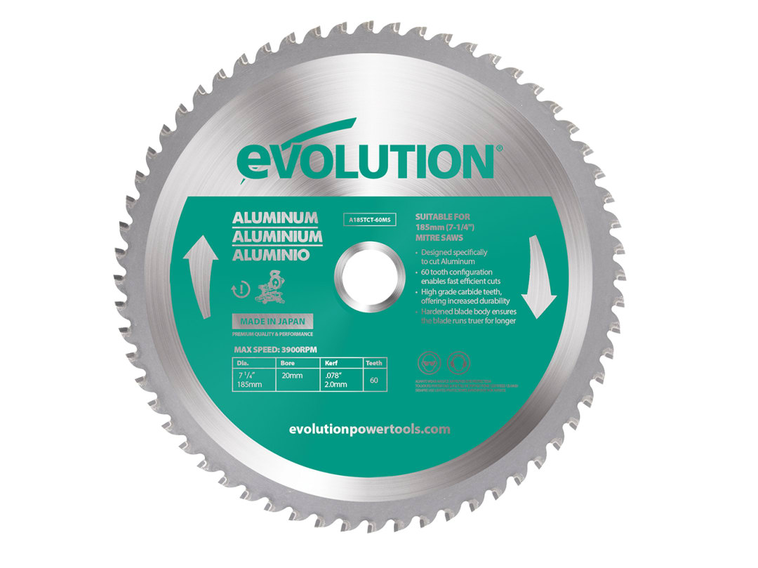 Evolution Aluminium Cutting Circular Saw Blade 185 x 20mm x 60T A185TCT-60MS