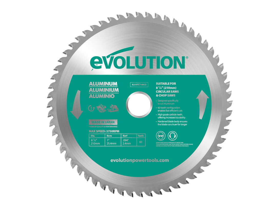 Evolution Aluminium Cutting Circular Saw Blade 210 x 25.4mm x 60T A210TCT-60CS