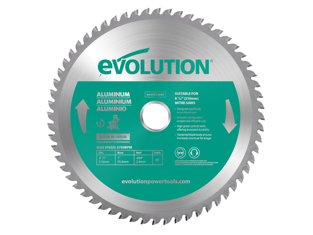 Evolution Aluminium Cutting Mitre Saw Blade 210 x 25.4mm x 60T A210TCT-60MS