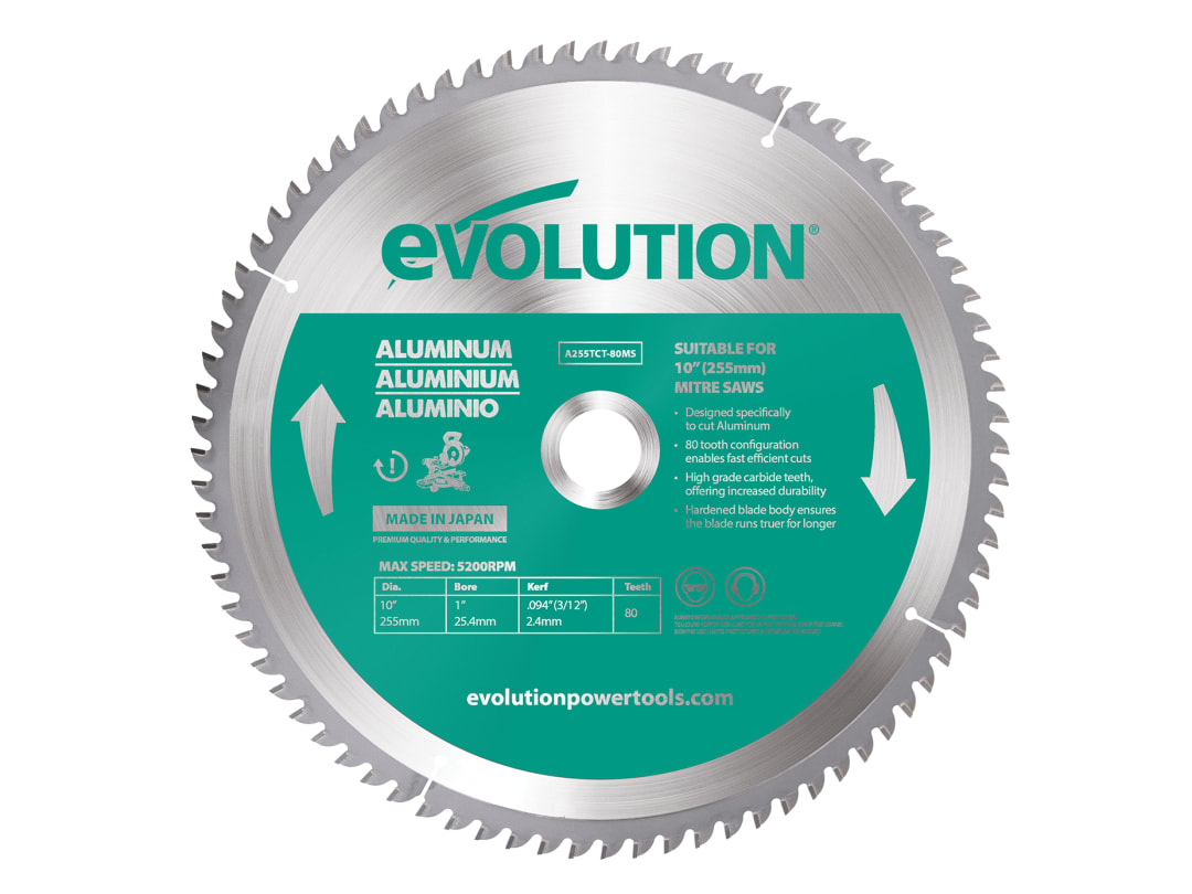 Evolution Aluminium Cutting Mitre Saw Blade 255 x 25.4mm x 80T A255TCT-80MS