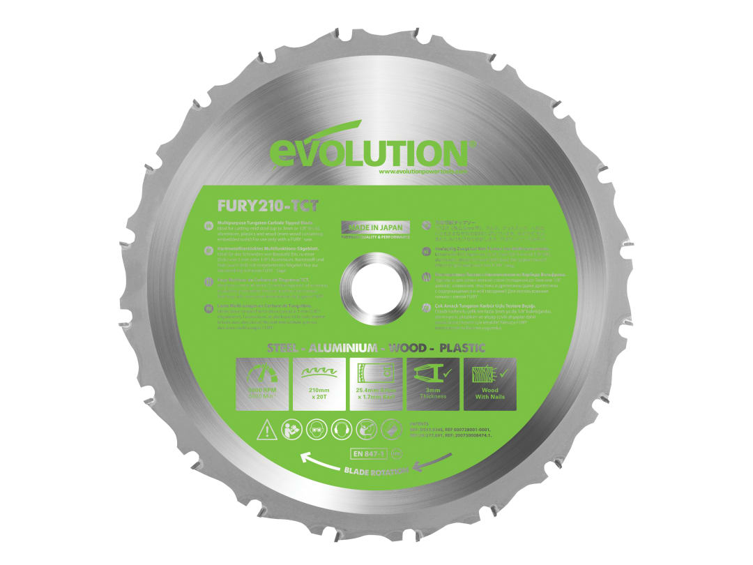 Evolution FURY® Multi-Purpose TCT Circular Saw Blade 210 x 25.4mm x 20T F210TCT-20T