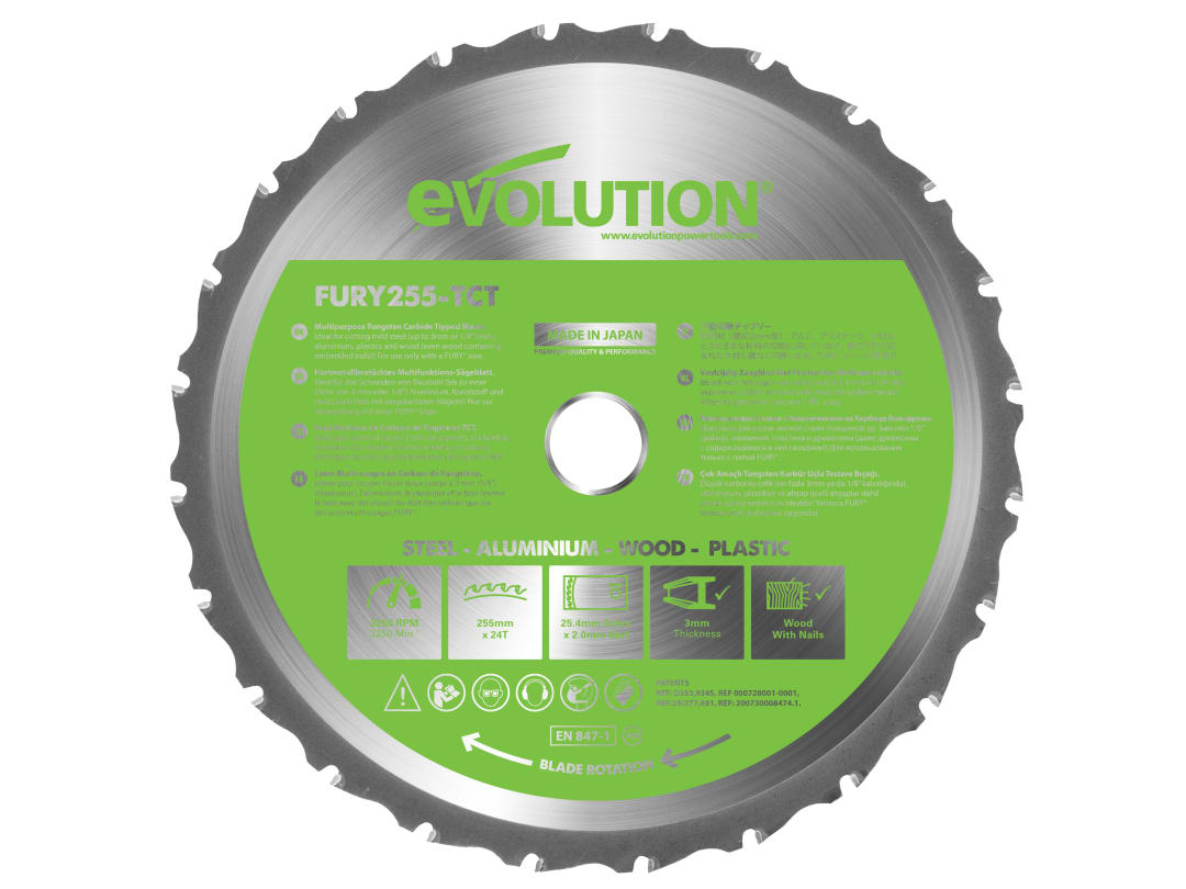 Evolution FURY® Multi-Purpose TCT Circular Saw Blade 255 x 25.4mm x 24T F255TCT-24T