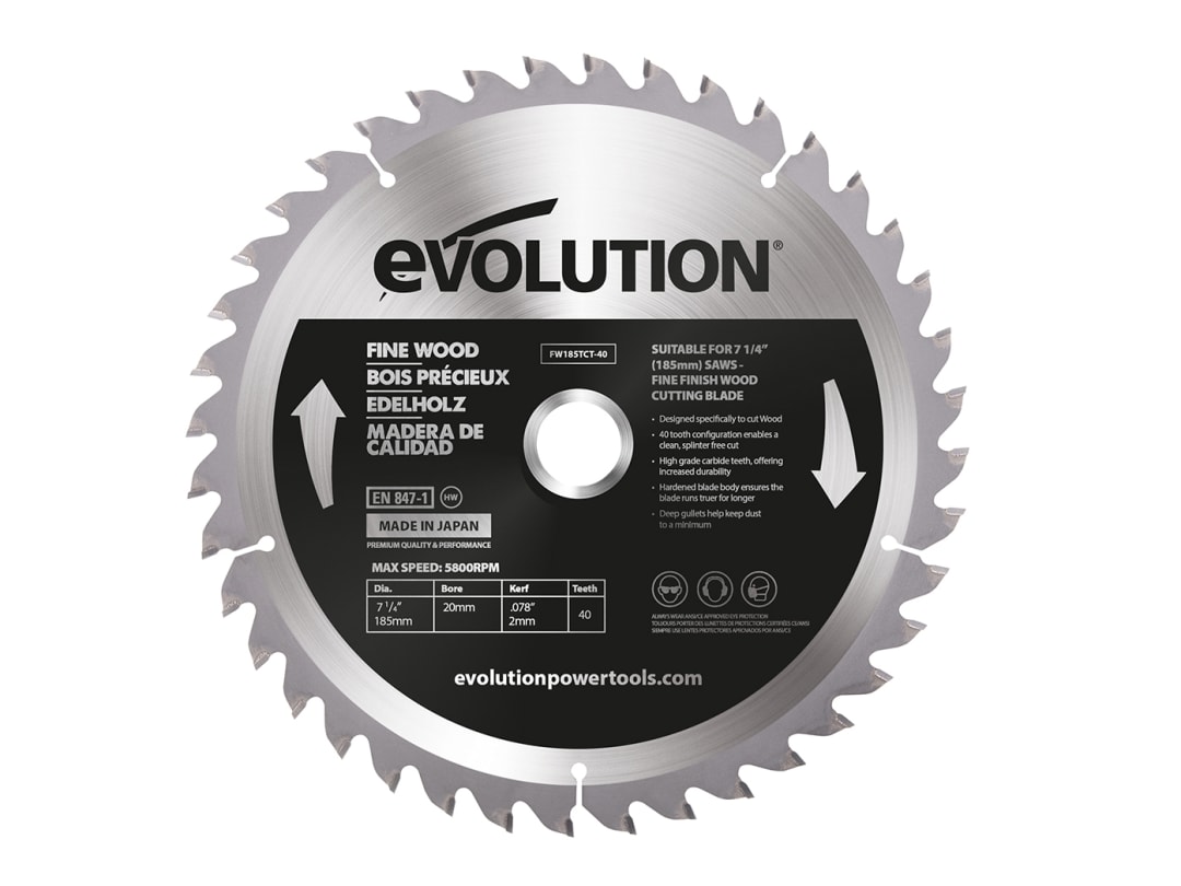 Evolution Fine Wood Mitre/Table Saw Blade 185 x 20mm x 40T FW185TCT-40