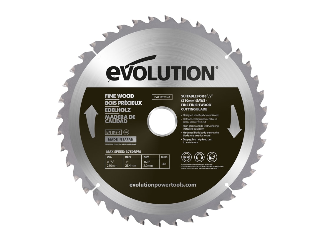 Evolution Fine Wood Mitre/Table Saw Blade 210 x 25.4mm x 40T FW210TCT-40