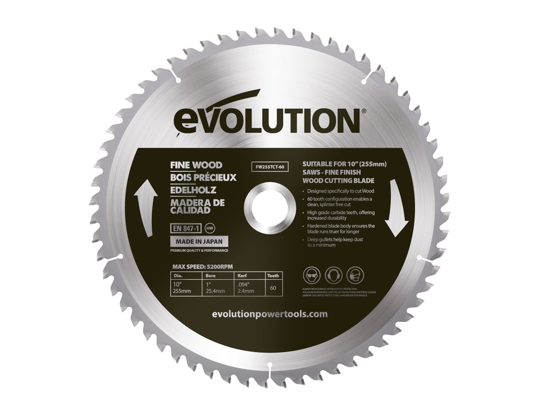 Evolution Fine Wood Mitre/Table Saw Blade 255 x 25.4mm x 60T FW255TCT-60