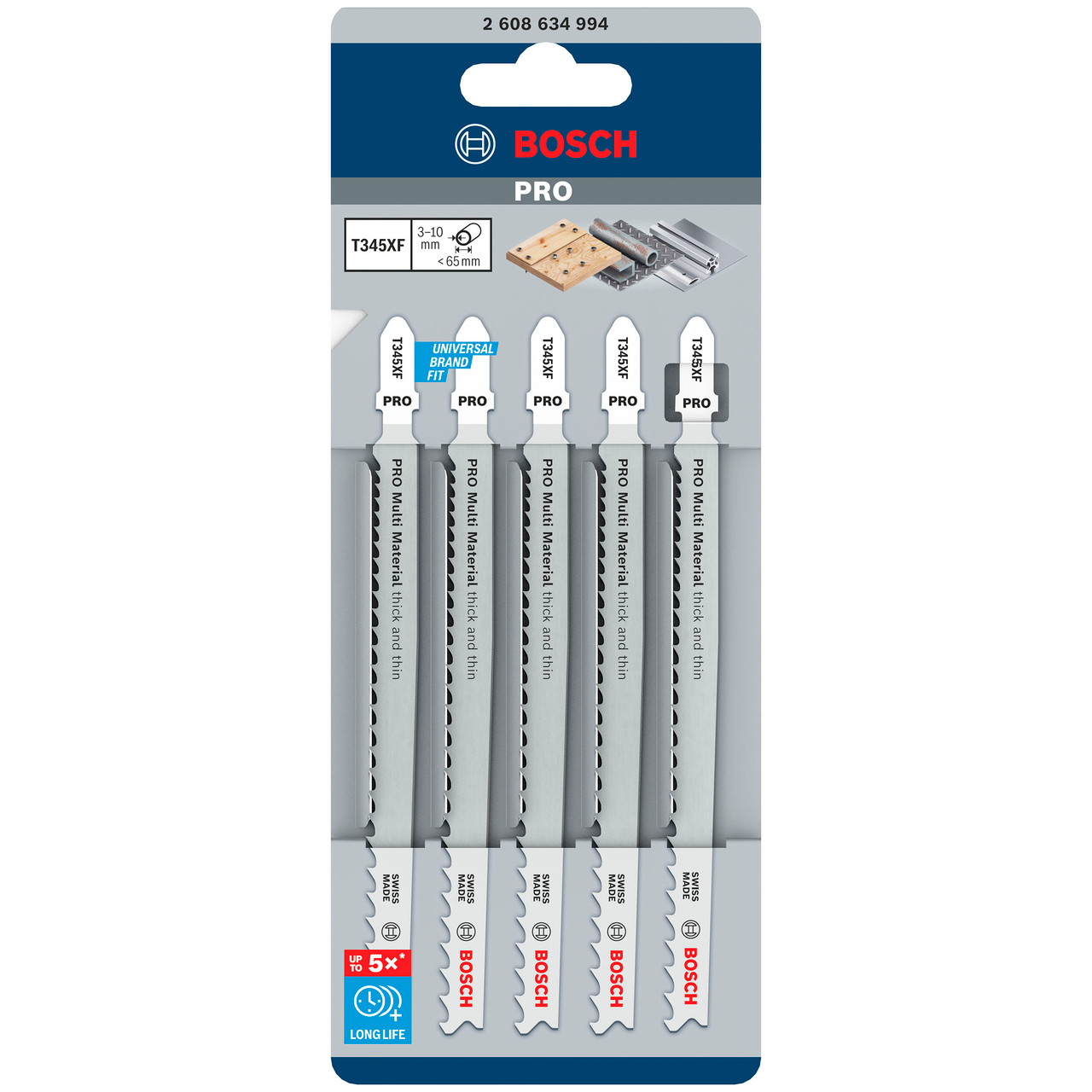 Bosch Powertool Accessories PRO Multi Material T345XF Jigsaw Blade 132mm Pack of 5 2608634994