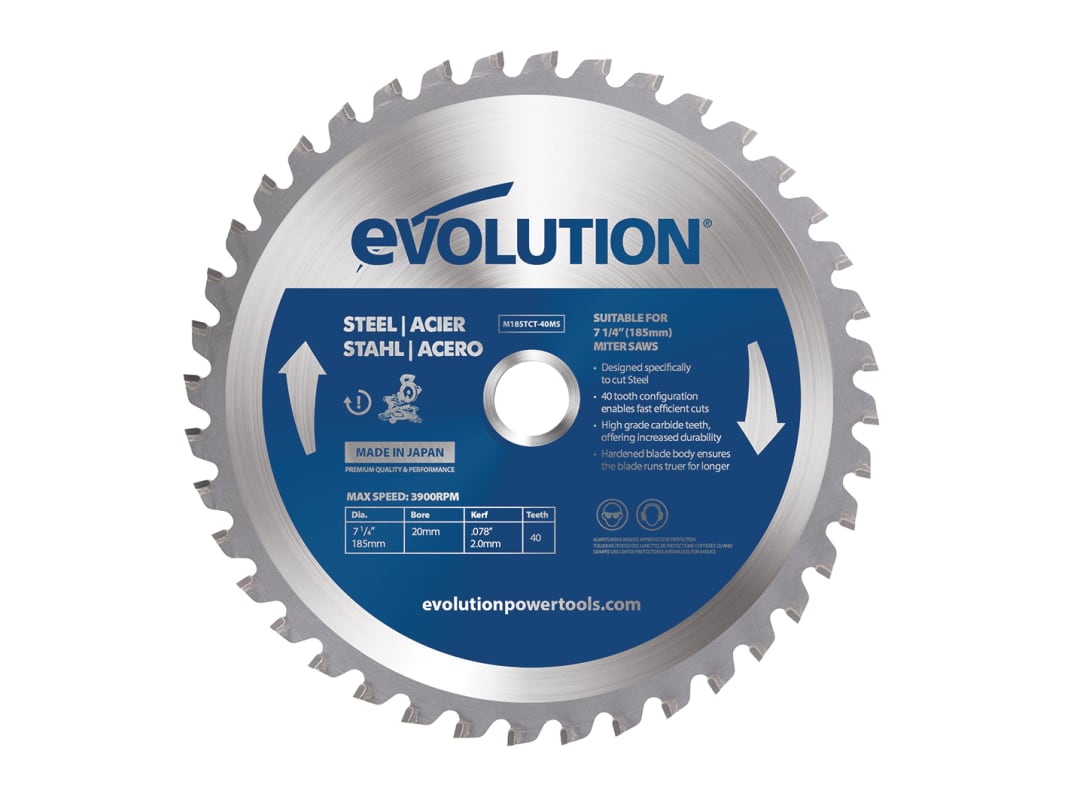 Evolution Mild Steel Cutting Mitre Saw Blade 185 x 20mm x 40T M185TCT-40MS