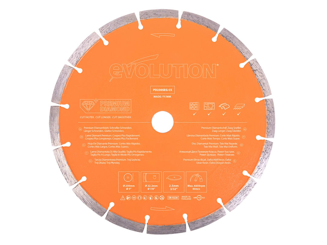 Evolution Premium Diamond Disc Cutter Blade 230 x 22.2mm PD230SEG-CS