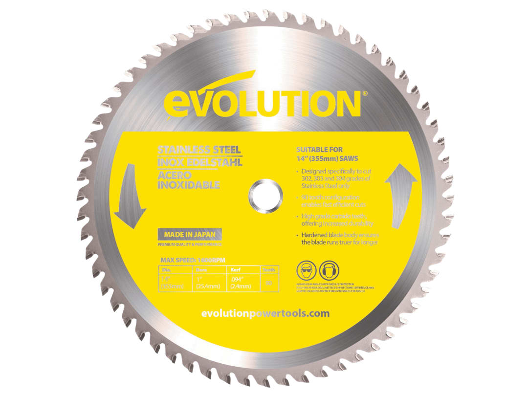 Evolution Stainless Steel Cutting Chop Saw Blade 355 x 25.4mm x 90T S355TCT-90CS