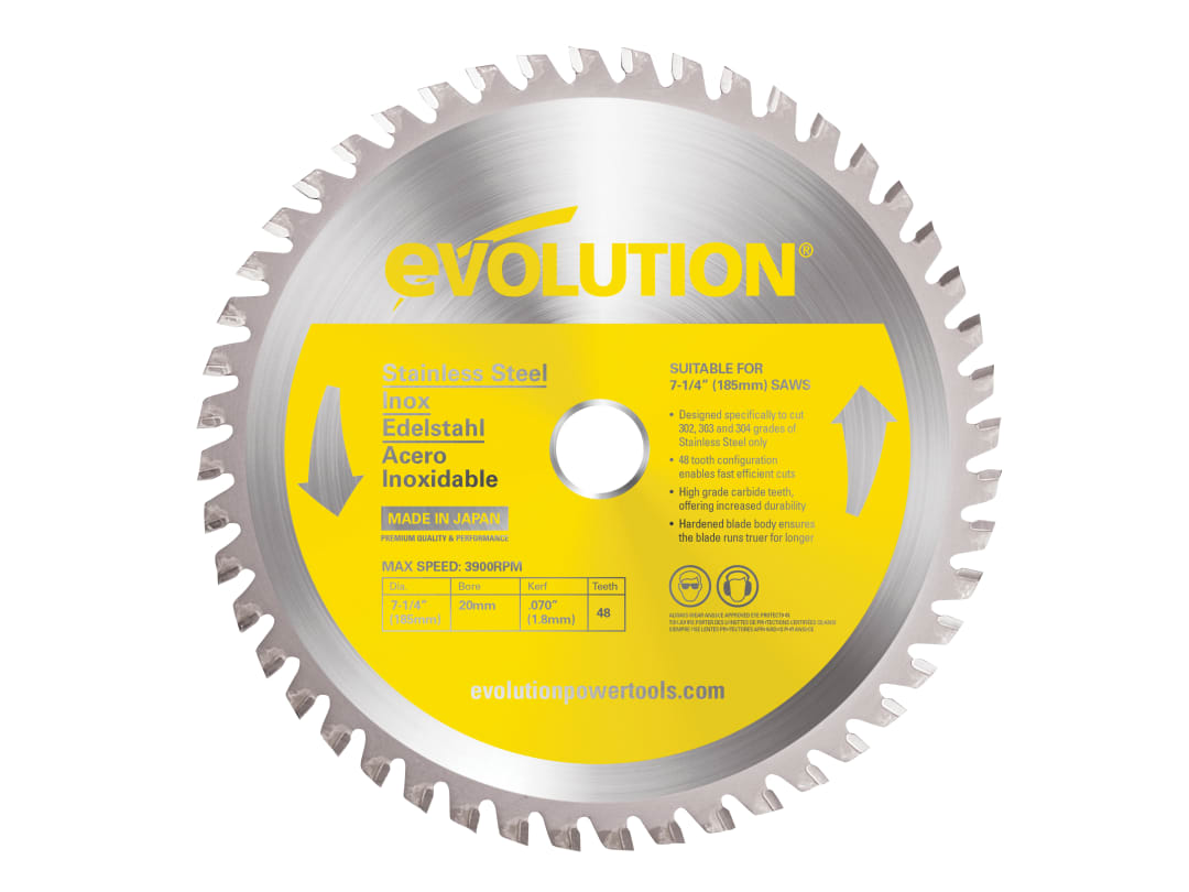 Evolution Stainless Steel Cutting Circular Saw Blade 185 x 20mm x 48T S185TCT-48CS