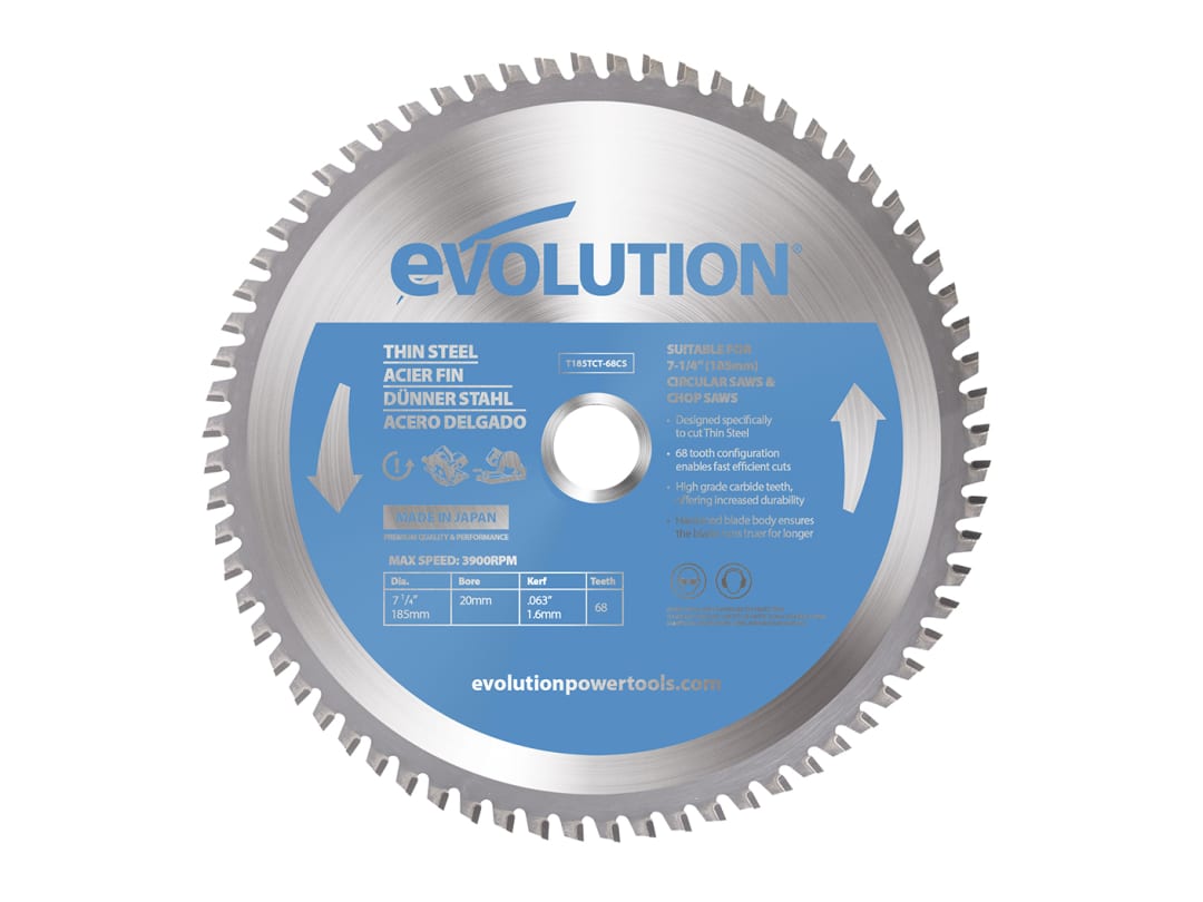 Evolution Thin Steel Cutting Circular Saw Blade 185 x 20mm x 68T T185TCT-68CS