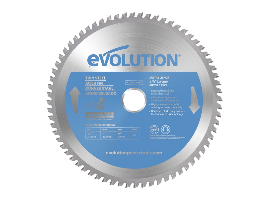 Evolution Thin Steel Cutting Mitre Saw Blade 210 x 25.4mm x 68T T210TCT-68MS