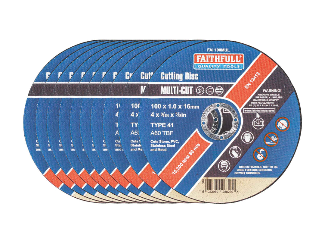 Faithfull Multi-Purpose Cutting Disc 100 x 1.0 x 16mm (Pack 10) FAI10010MUL