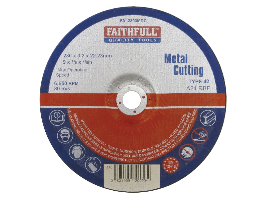 Faithfull Depressed Centre Metal Cutting Disc 230 x 3.2 x 22.23mm FAI2303MDC
