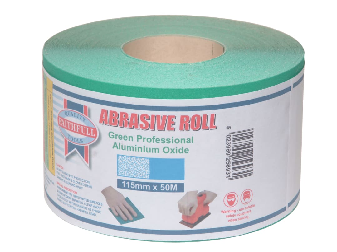 Faithfull Aluminium Oxide Sanding Paper Roll Green 115mm x 50m 60G FAIAR11560G