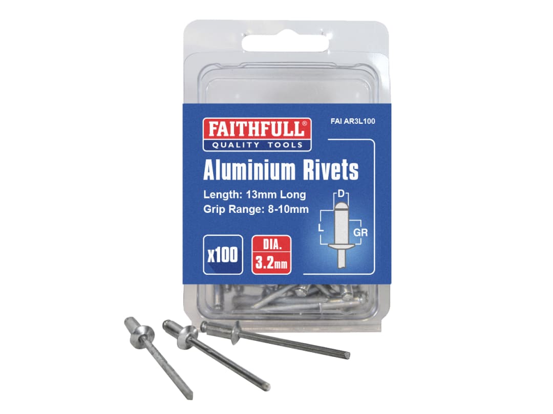 Faithfull Aluminium Rivets 3.2 x 13mm Long Pre-Pack of 100 FAIAR3L100