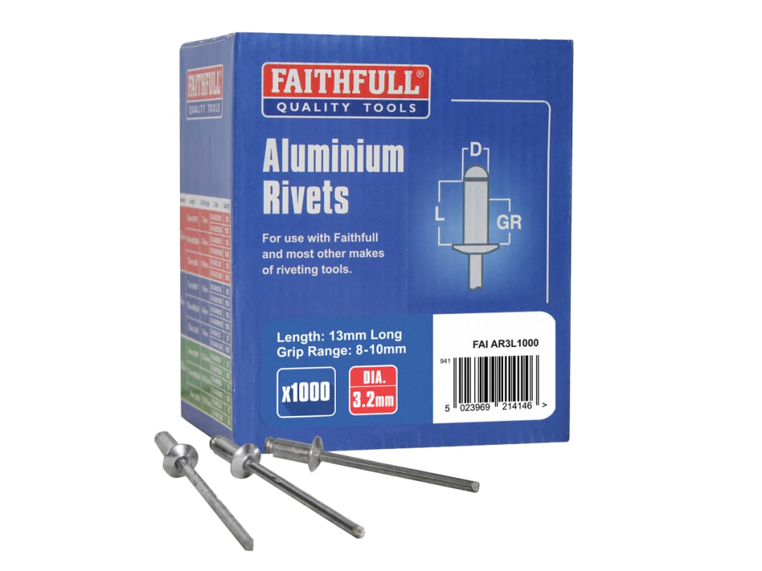 Faithfull Aluminium Rivets 3.2 x 13mm Long Bulk Pack of 1000 FAIAR3L1000