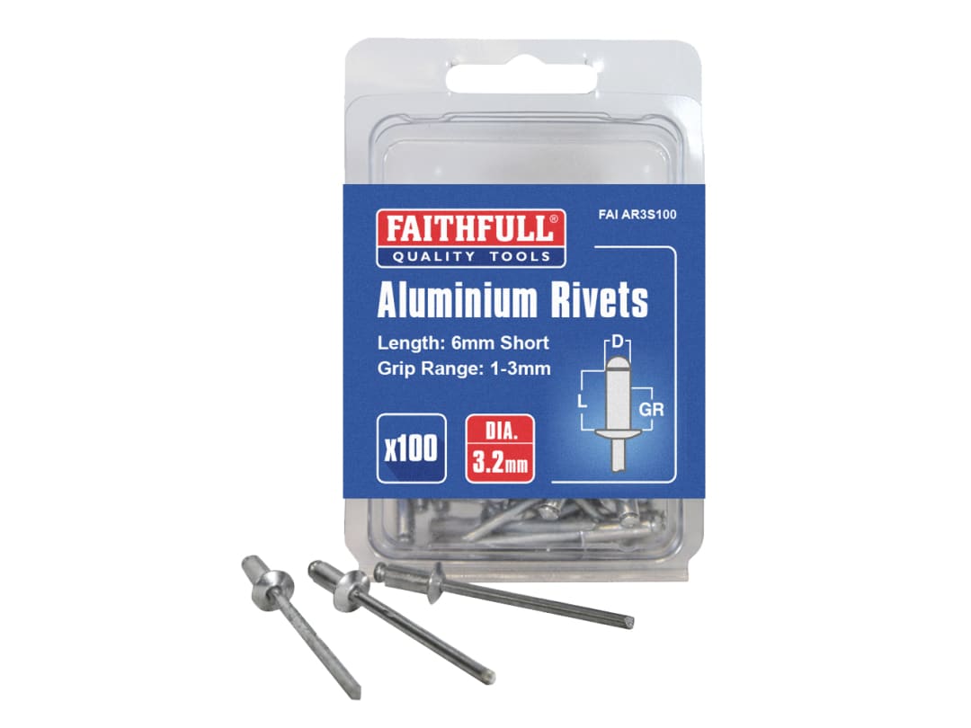Faithfull Aluminium Rivets 3.2 x 6mm Short Pre-Pack of 100 FAIAR3S100