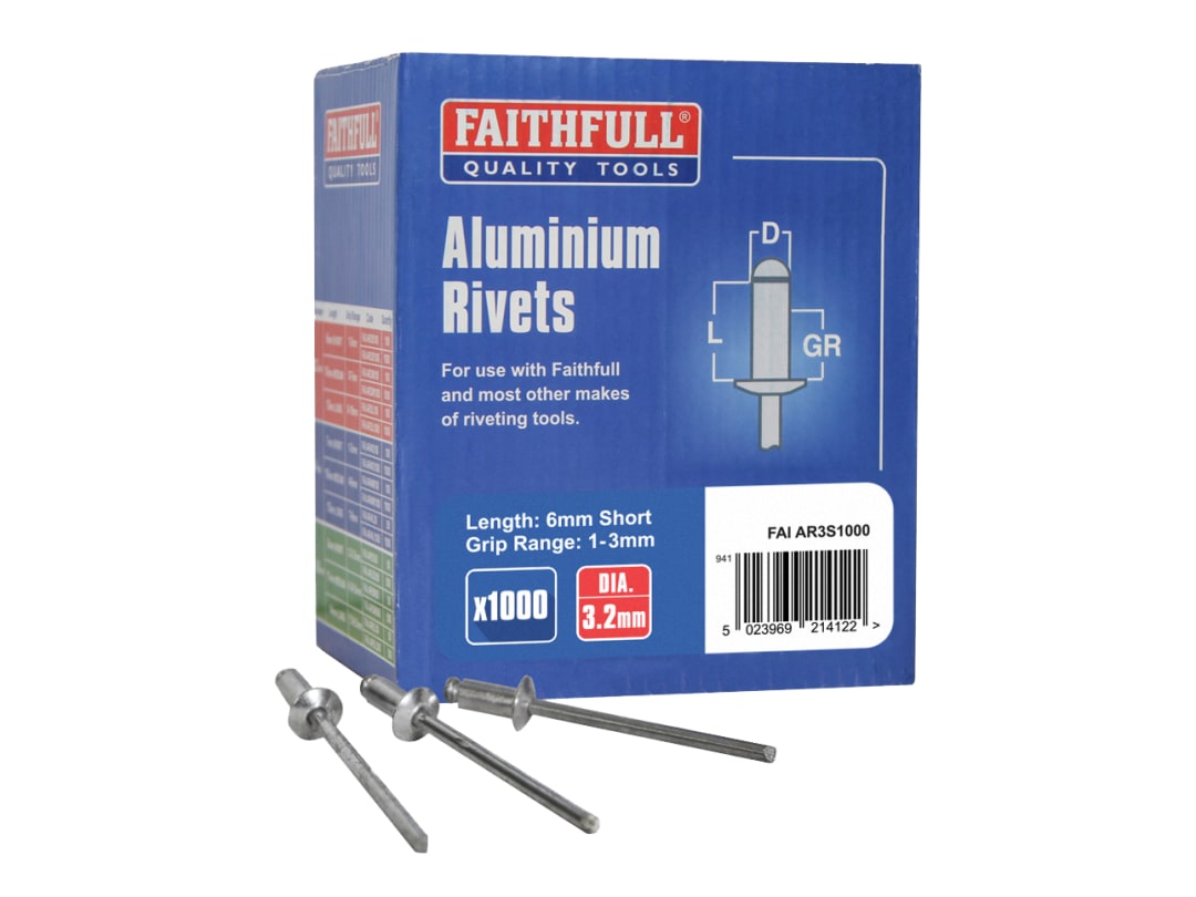 Faithfull Aluminium Rivets 3.2 x 6mm Short Bulk Pack of 1000 FAIAR3S1000