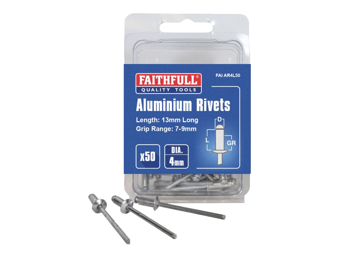 Faithfull Aluminium Rivets 4 x 13mm Long Pre-Pack of 50 FAIAR4L50