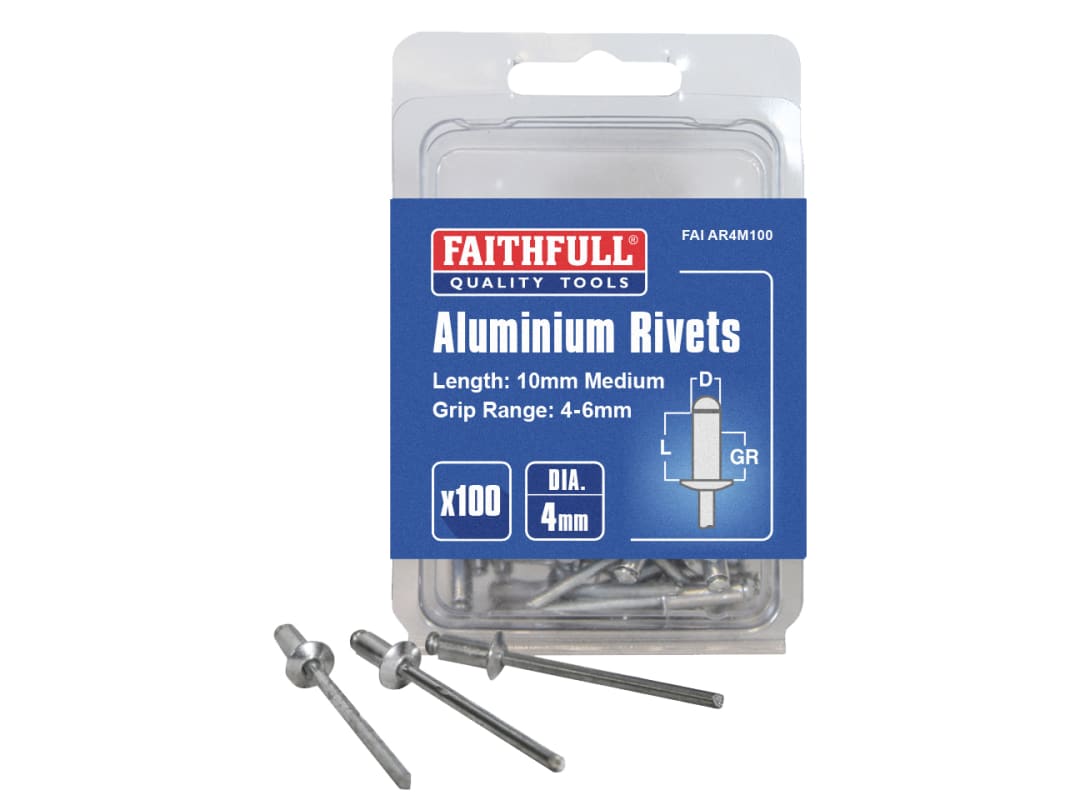 Faithfull Aluminium Rivets 4 x 10mm Medium Pre-Pack of 100 FAIAR4M100