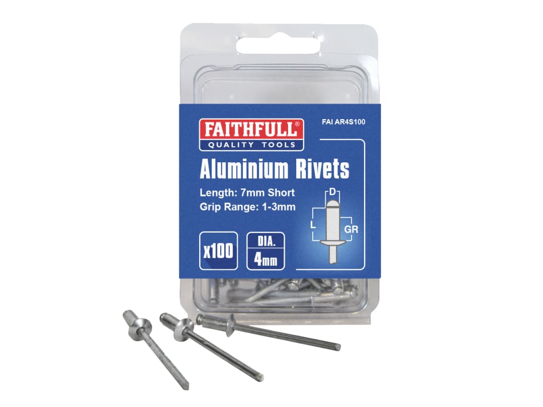 Faithfull Aluminium Rivets 4 x 7mm Short Pre-Pack of 100 FAIAR4S100