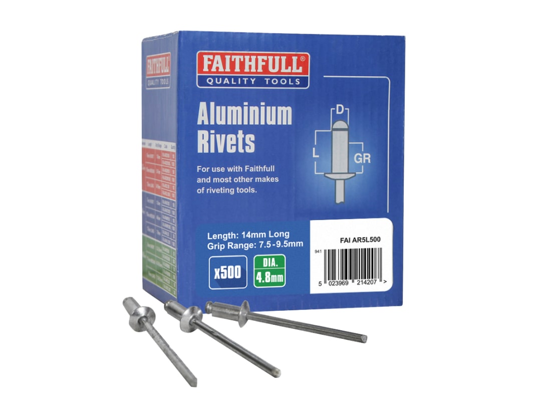 Faithfull Aluminium Rivets 4.8 x 14mm Long Bulk Pack of 500 FAIAR5L500