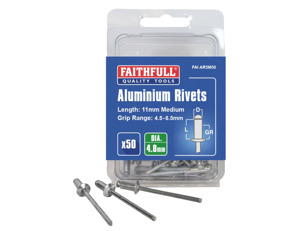 Faithfull Aluminium Rivets 4.8 x 11mm Medium Pre-Pack of 50 FAIAR5M50