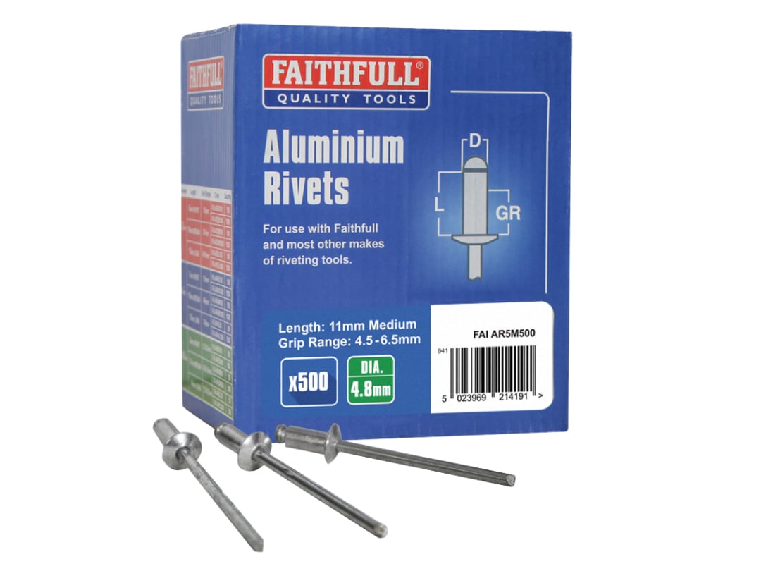 Faithfull Aluminium Rivets 4.8 x 11mm Medium Bulk Pack of 500 FAIAR5M500