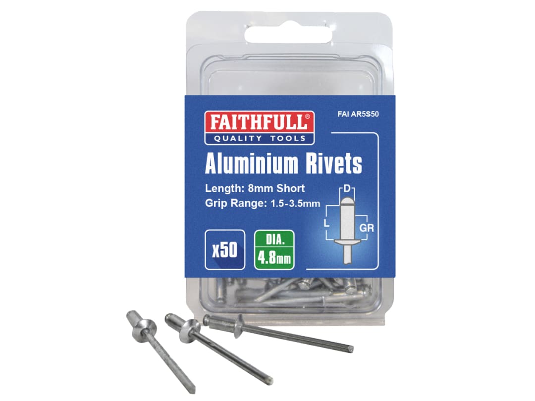Faithfull Aluminium Rivets 4.8 x 8mm Short Pre-Pack of 50 FAIAR5S50