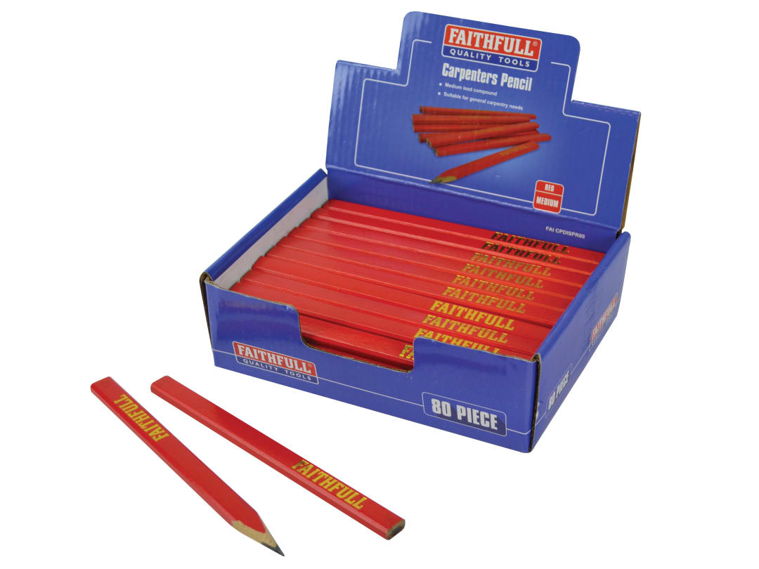 Faithfull Carpenter's Pencils - Red / Medium (Display 80) FAICPDISPR80