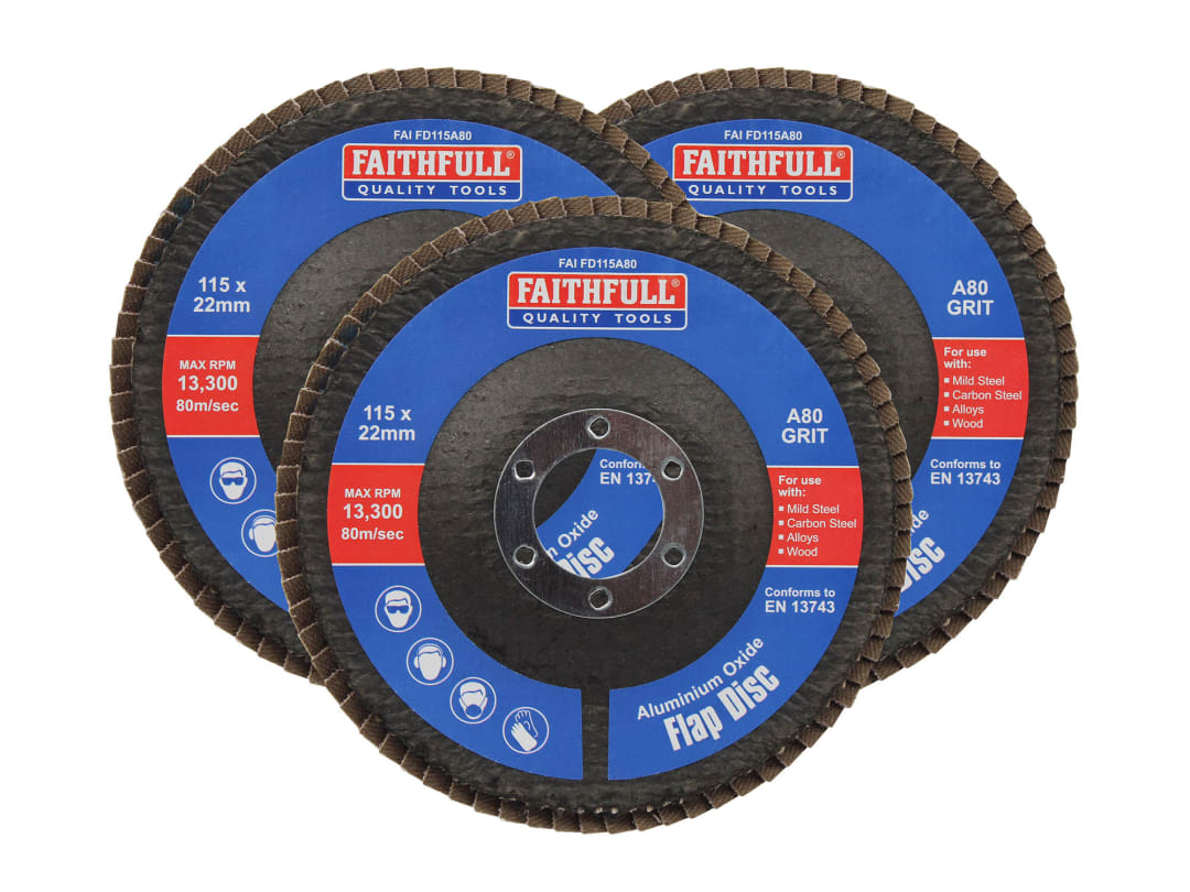 Faithfull Aluminium Oxide Flap Disc 115 x 22mm 80 Grit (3 Pack) FAIFD11580A3