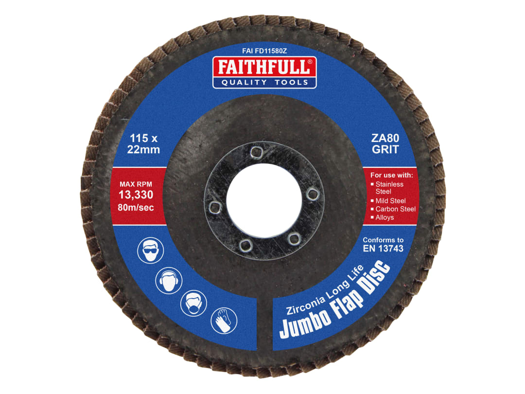 Faithfull Zirconia Abrasive Jumbo Flap Disc 115 x 22mm 80 Grit FAIFD11580Z