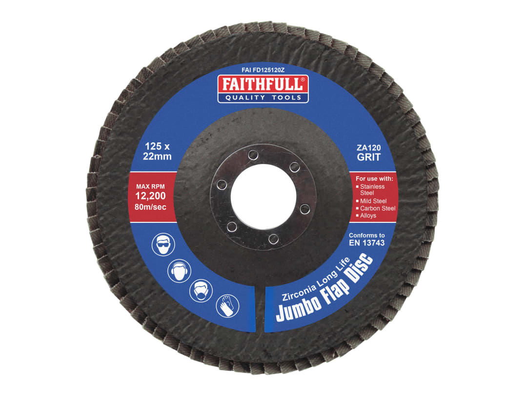 Faithfull Zirconia Abrasive Jumbo Flap Disc 125 x 22mm 120 Grit FAIFD125120Z