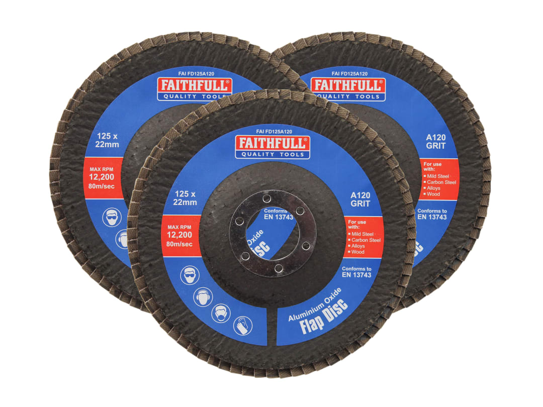 Faithfull Aluminium Oxide Flap Disc 125 x 22mm 120 Grit (3 Pack) FAIFD12512A3