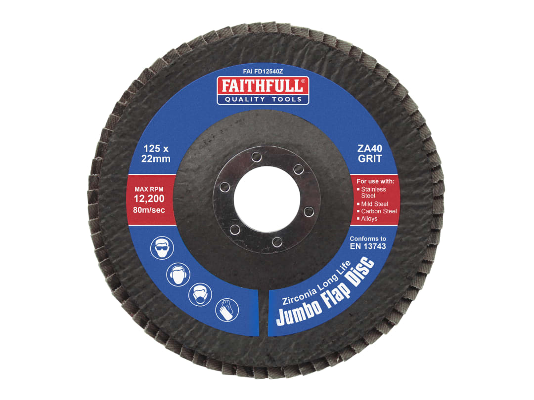 Faithfull Zirconia Abrasive Jumbo Flap Disc 125 x 22mm 40 Grit FAIFD12540Z