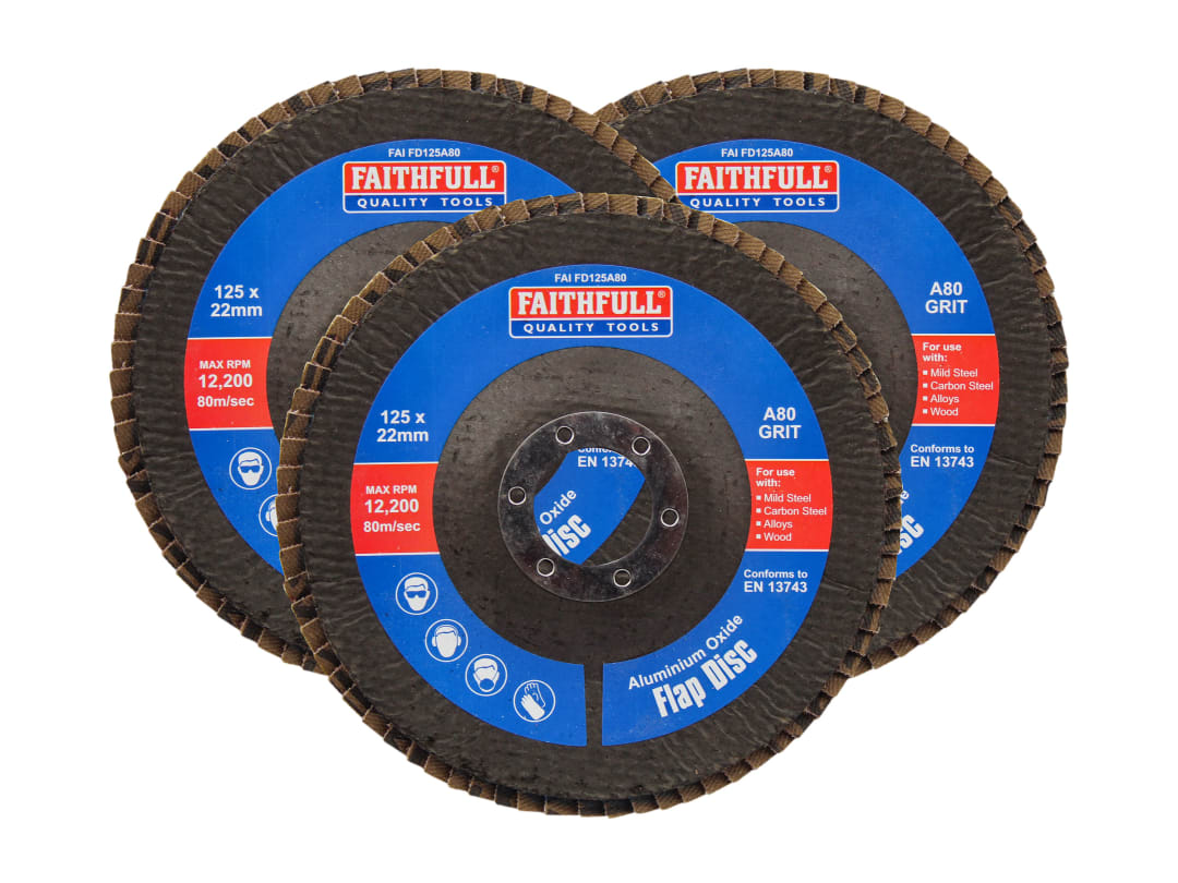 Faithfull Aluminium Oxide Flap Disc 125 x 22mm 80 Grit (3 Pack) FAIFD12580A3