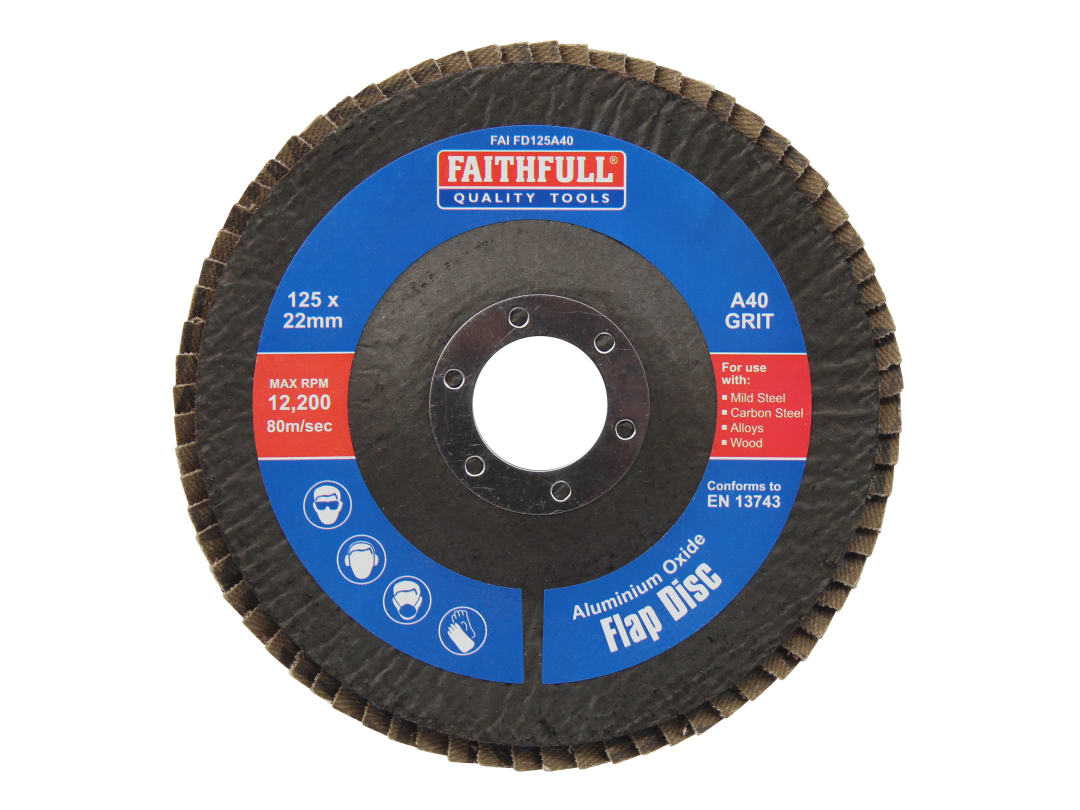 Faithfull Aluminium Oxide Flap Disc 125 x 22mm 40 Grit FAIFD125A40