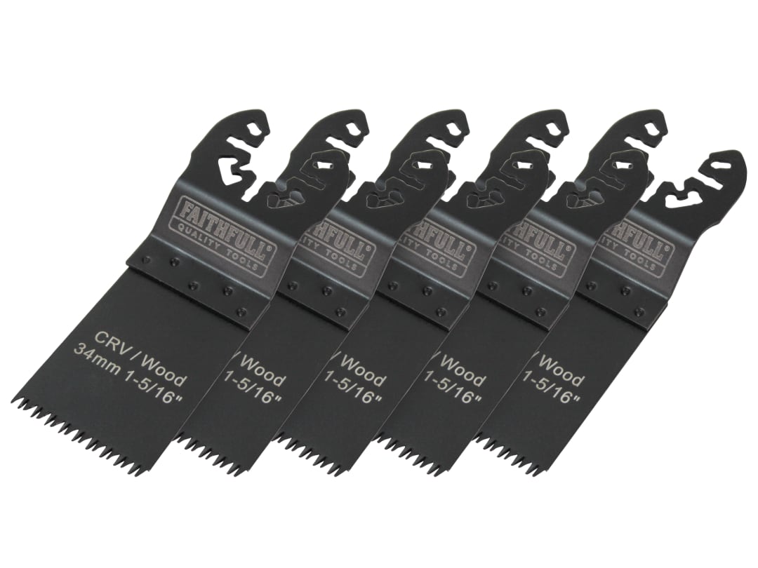 Faithfull Multi-Function Tool CrV Flush Cut Wood Blade Ground Side Set 34mm (Pack 5) FAIMFW34B