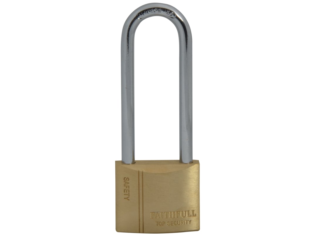 Faithfull Brass Padlock 40mm Long Shackle 3 Keys FAIPLB40LS