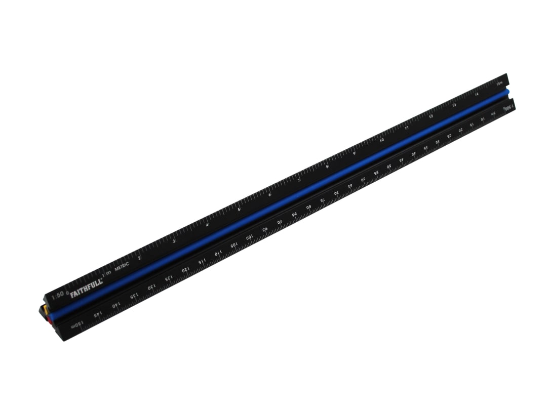 Faithfull Prestige Tri-Scale Architect Rule Black Aluminium 300mm FAIRULETACNC