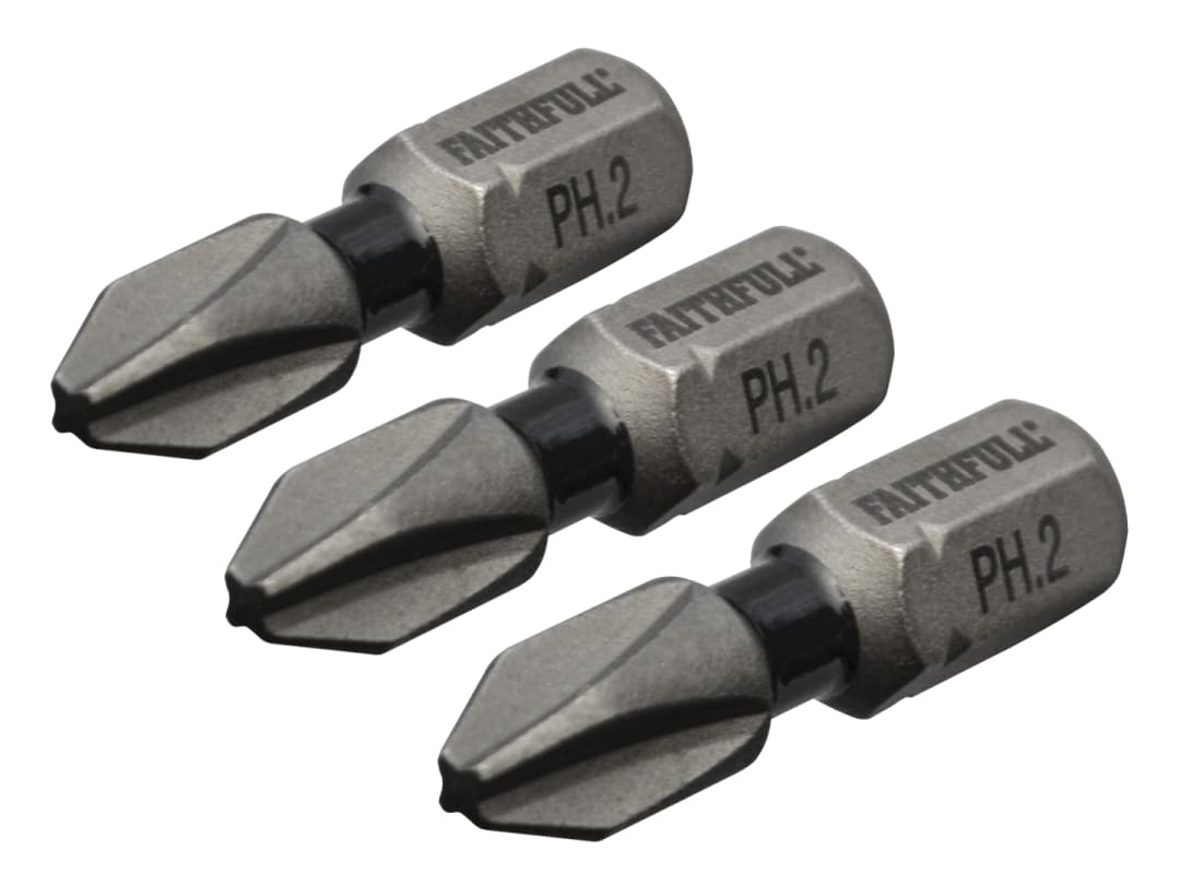 Faithfull Phillips Impact Screwdriver Bits PH2 x 25mm (Pack 3) FAISBPH225IM