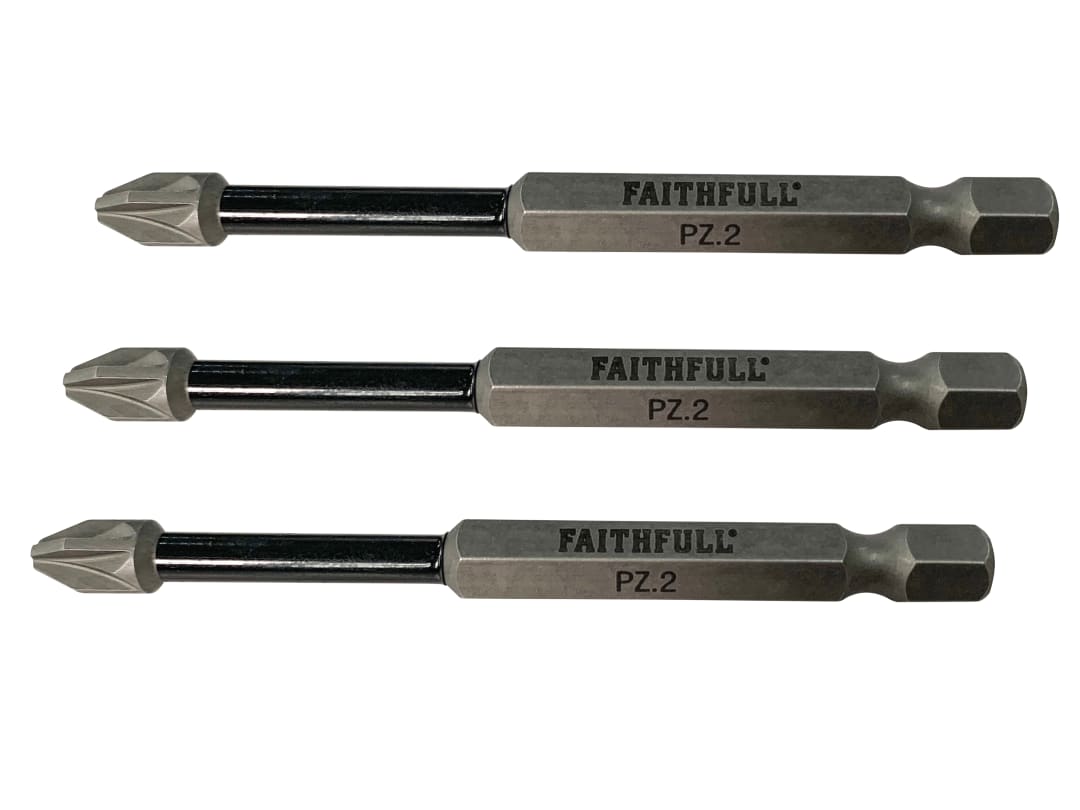 Faithfull Pozidriv Impact Screwdriver Bits PZ2 x 75mm (Pack 3) FAISBPZ275IM