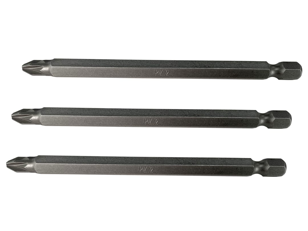 Faithfull Pozidriv S2 Power Screwdriver Bits PZ3 x 100mm (Pack 3) FAISBPZ3100