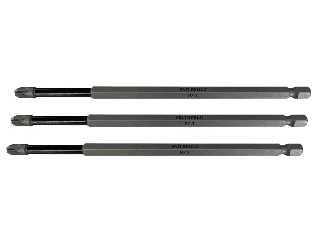 Faithfull Pozidriv Impact Screwdriver Bits PZ3 x 150mm (Pack 3) FAISBPZ3150I