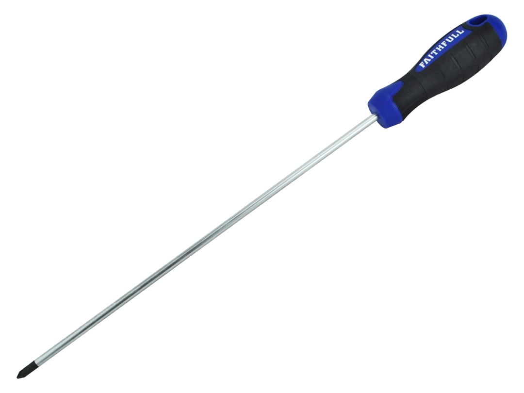 Faithfull Soft Grip Screwdriver Pozidriv Tip PZ2 x 250mm Long Reach FAISDPZ2L