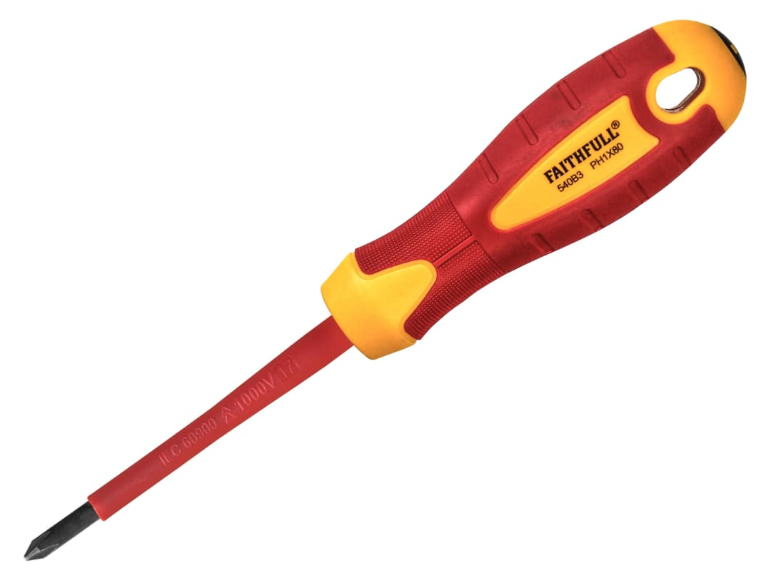 Faithfull VDE Soft Grip Screwdriver Phillips Tip PH1 x 80mm FAISDVDEPH1