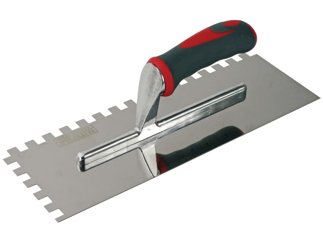 Faithfull Notched Trowel Serrated 10mm Stainless Steel Soft Grip Handle 13 x 4.1/2in FAISGTNOT10S